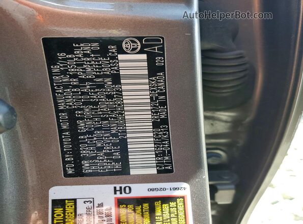 2T1BURHE2HC807736 2017 TOYOTA COROLLA Серый Вид подкапотного пространства