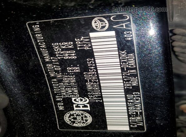 2T1BURHE2HC954252 2017 TOYOTA COROLLA Black Vista de la etiqueta del VIN