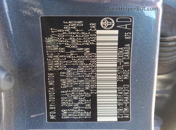 2T1BURHE2HC956633 2017 TOYOTA COROLLA Gray Widok komory silnika
