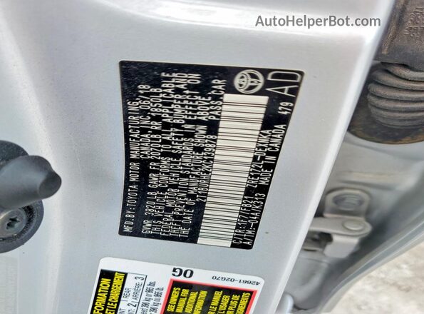 2T1BURHE2KC139878 2019 TOYOTA LL Серебряный Вид наклейки с VIN-кодом