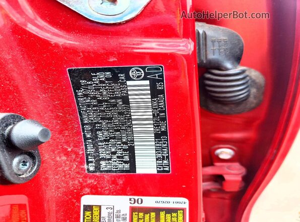 2T1BURHE2KC142277 2019 TOYOTA LL Красный Вид наклейки с VIN-кодом