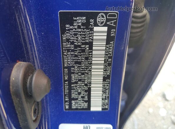 2T1BURHE2KC160441 2019 TOYOTA COROLLA Blue Vista del compartimento del motor