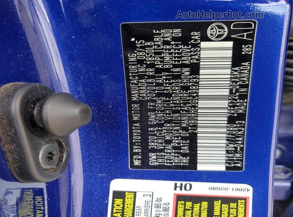 2T1BURHE3GC498793 2016 TOYOTA COROLLA Синий Вид наклейки с VIN-кодом