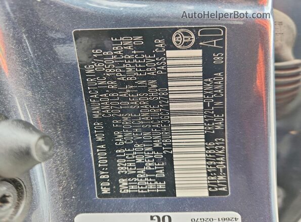 2T1BURHE3GC712780 2016 TOYOTA LL Синий Вид наклейки с VIN-кодом