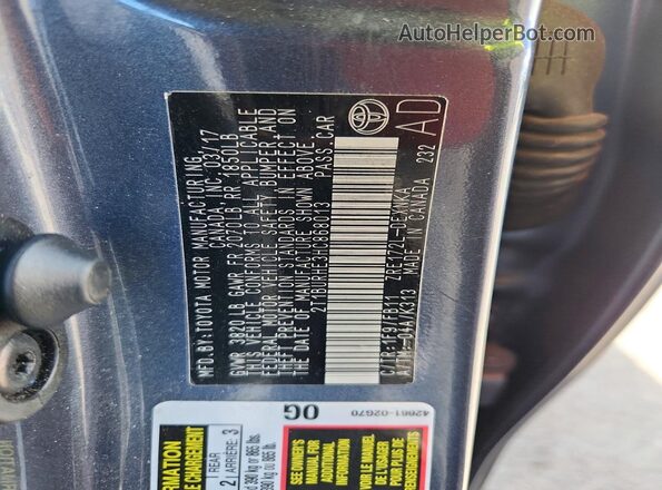 2T1BURHE3HC868013 2017 TOYOTA COROLLA Серый Вид подкапотного пространства