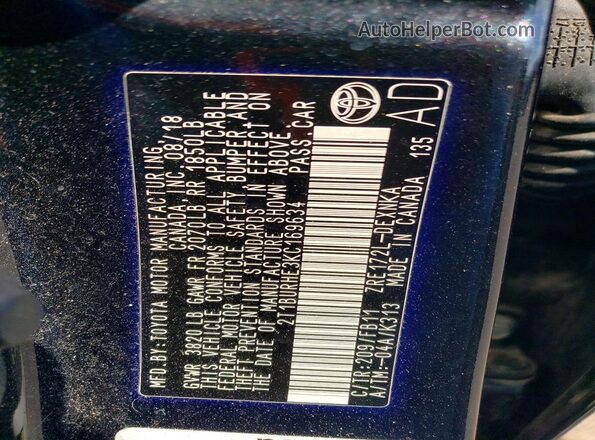 2T1BURHE3KC169634 2019 TOYOTA COROLLA Черный Вид подкапотного пространства