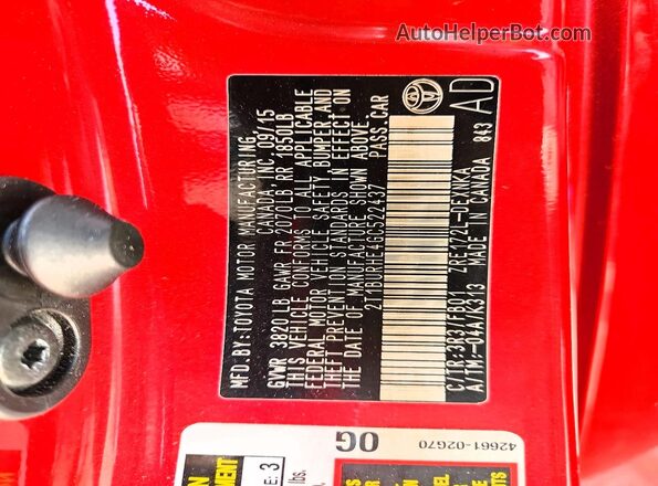 2T1BURHE4GC522437 2016 TOYOTA COROLLA Red Widok komory silnika