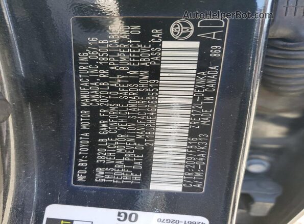 2T1BURHE4GC695519 2016 TOYOTA COROLLA Черный Вид подкапотного пространства
