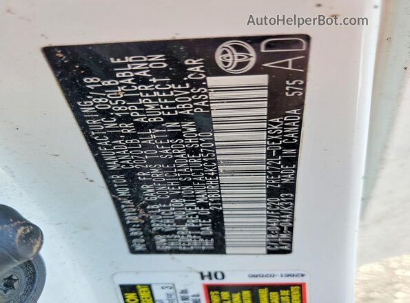 2T1BURHE4KC157010 2019 TOYOTA COROLLA White Вид підкапотного простору