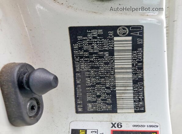 2T1BURHE4KC202432 2019 TOYOTA COROLLA Белый Вид подкапотного пространства