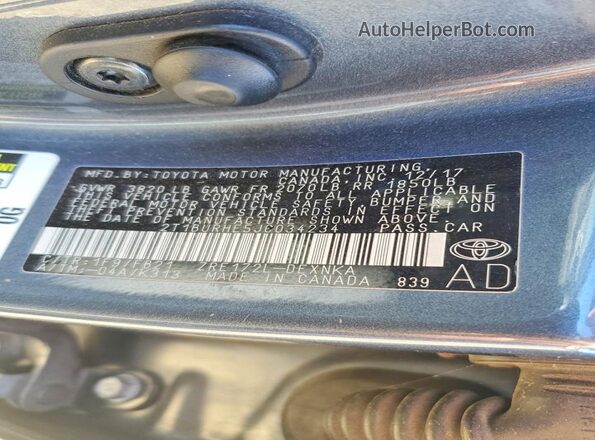 2T1BURHE5JC034234 2018 TOYOTA COROLLA Charcoal Vista del compartimento del motor