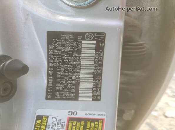 2T1BURHE7GC709283 2016 TOYOTA COROLLA Серебряный Вид подкапотного пространства