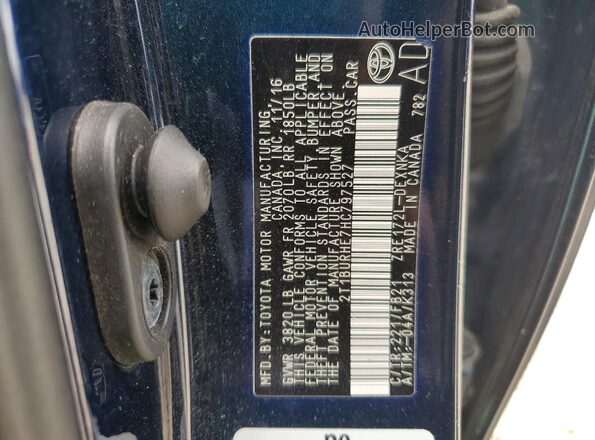 2T1BURHE7HC797527 2017 TOYOTA COROLLA Blue Vista de la etiqueta del VIN