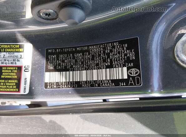2T1BURHE7JC097769 2018 TOYOTA LL Серый Вид подкапотного пространства