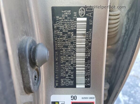 2T1BURHE7JC122329 2018 TOYOTA COROLLA Gray Вид наклейки з VIN-кодом