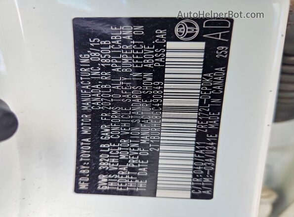 2T1BURHE8GC490849 2016 TOYOTA COROLLA Белый Вид подкапотного пространства