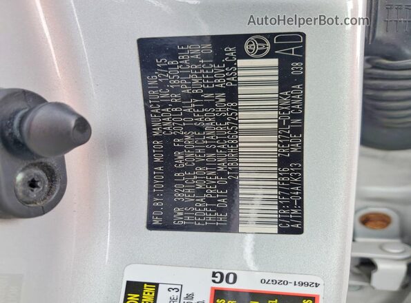 2T1BURHE8GC572578 2016 TOYOTA COROLLA Silver Vista de la etiqueta del VIN