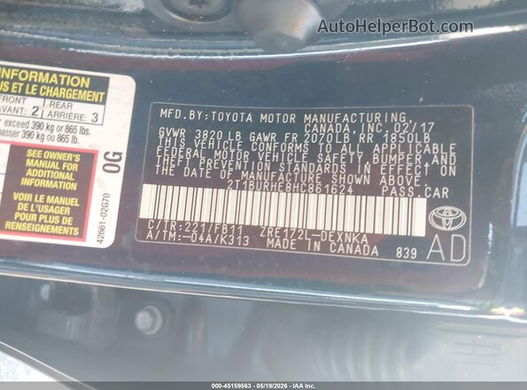 2T1BURHE8HC861624 2017 TOYOTA COROLLA Dark Blue Vista del compartimento del motor