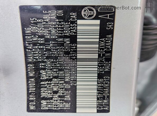 2T1BURHE9GC497146 2016 TOYOTA COROLLA Серебряный Вид подкапотного пространства