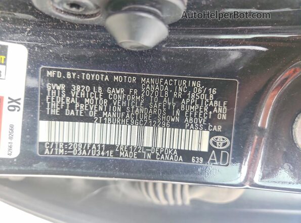 2T1BURHE9GC712296 2016 TOYOTA COROLLA Black Widok komory silnika