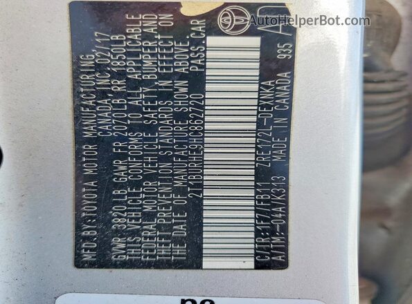 2T1BURHE9HC862720 2017 TOYOTA COROLLA Серебряный Вид подкапотного пространства