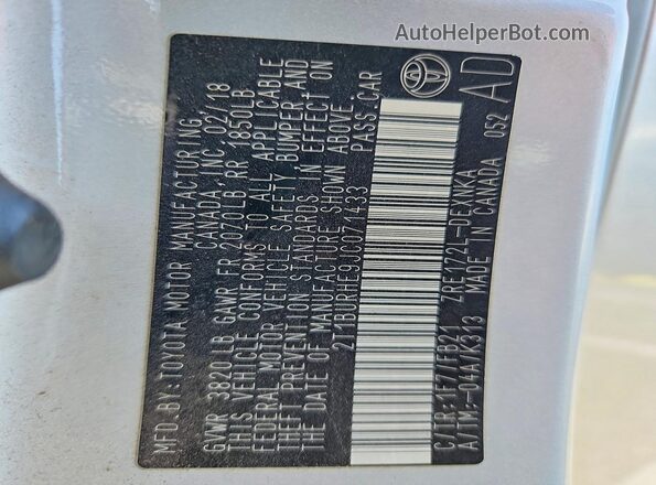 2T1BURHE9JC071433 2018 TOYOTA LL Серебряный Вид подкапотного пространства