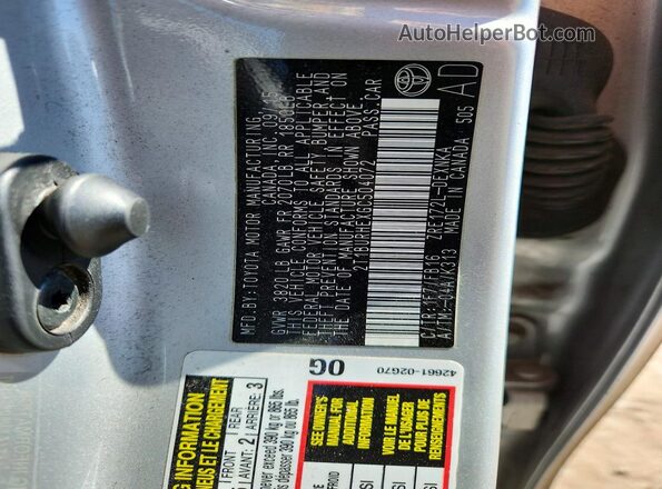 2T1BURHEXGC504072 2016 TOYOTA COROLLA Silver Widok naklejki z numerem VIN