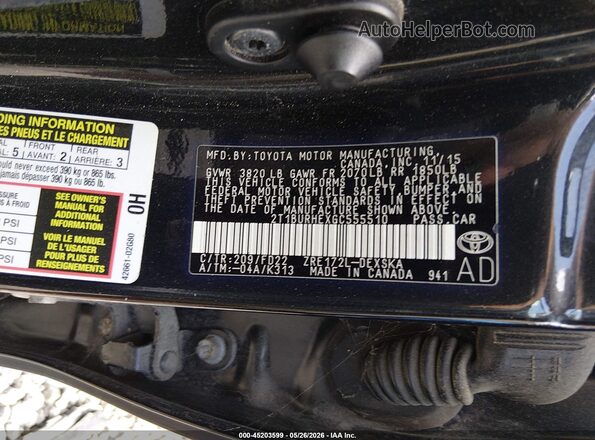 2T1BURHEXGC555510 2016 TOYOTA COROLLA Черный Вид подкапотного пространства