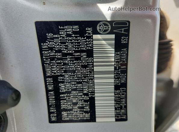 2T1BURHEXGC704496 2016 TOYOTA COROLLA Silver Widok komory silnika