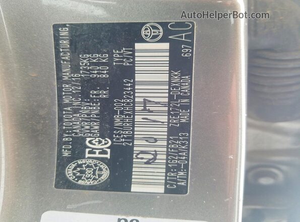 2T1BURHEXHC823442 2017 TOYOTA COROLLA Серый Вид подкапотного пространства