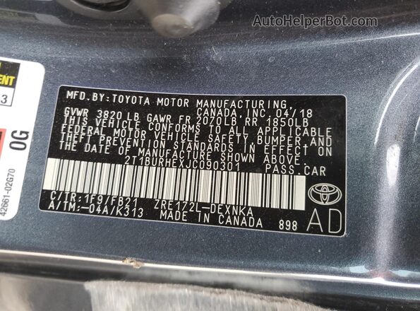 2T1BURHEXJC090301 2018 TOYOTA COROLLA Угольный Вид подкапотного пространства