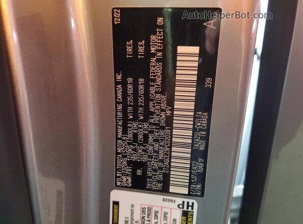 2T2AGCEZ9PC020381 2023 LEXUS NX Gray VIN sticker view