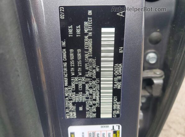 2T2BAMBA6PC007131 2023 LEXUS RX Charcoal VIN կոդի պիտակի տեսք