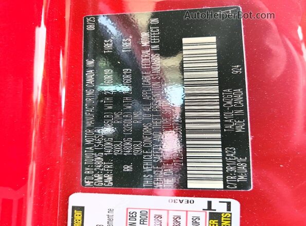 2T2BAMBA8SC067291 2025 LEXUS RX Red Вид наклейки з VIN-кодом