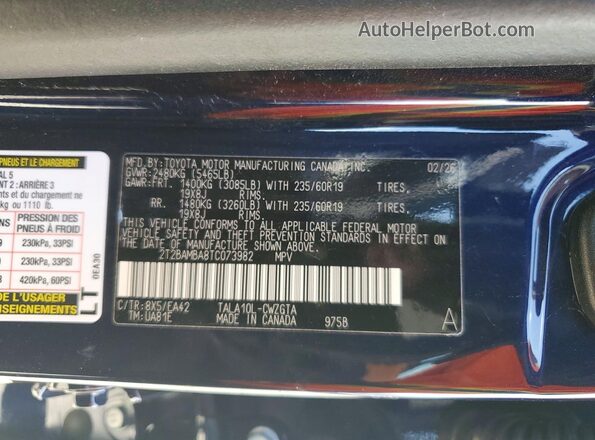 2T2BAMBA8TC073982 2026 LEXUS RX Blue Widok naklejki z numerem VIN