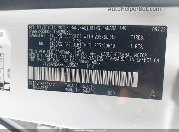 2T2BAMCA3RC039567 2024 LEXUS RX 350 Белый Вид подкапотного пространства