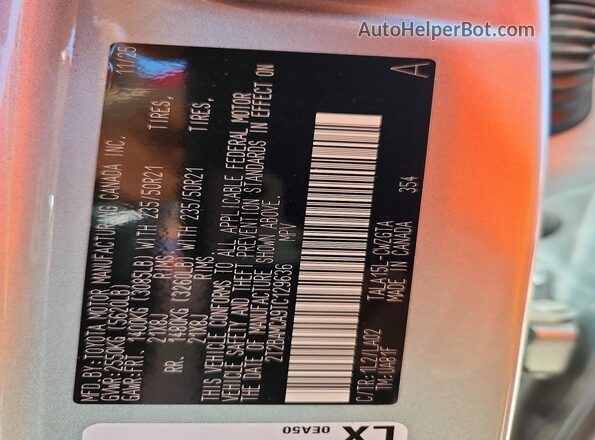 2T2BAMCA9TC129636 2026 LEXUS RX Silver Widok naklejki z numerem VIN