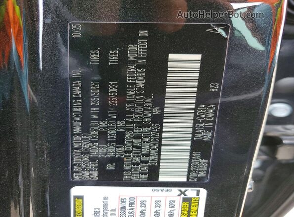 2T2BAMCAXTC127426 2026 LEXUS RX Черный Вид наклейки с VIN-кодом