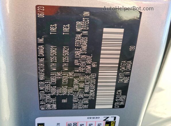 2T2BCMEAXPC007493 2023 LEXUS RX Silver Widok naklejki z numerem VIN