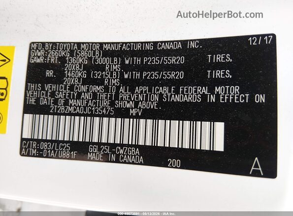 2T2BZMCA0JC135475 2018 LEXUS RX 350 Белый Вид подкапотного пространства