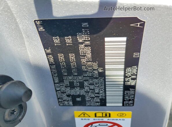 2T2BZMCA3GC032642 2016 LEXUS RX Серебряный Вид наклейки с VIN-кодом