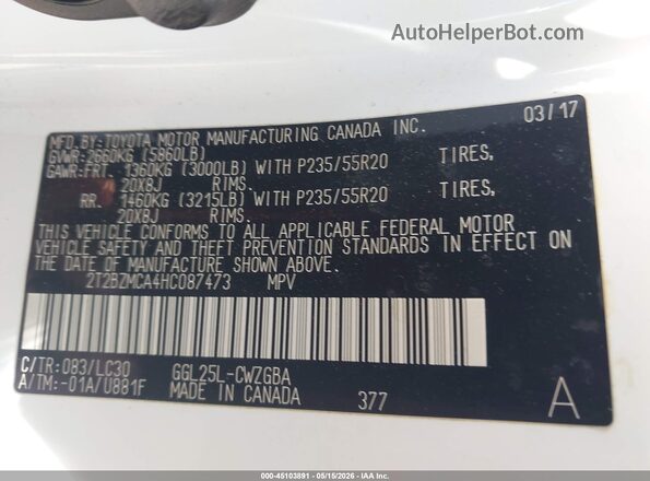 2T2BZMCA4HC087473 2017 LEXUS RX 350 Белый Вид подкапотного пространства