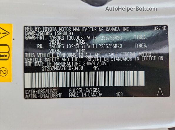 2T2BZMCA7GC023488 2016 LEXUS RX Белый Вид подкапотного пространства