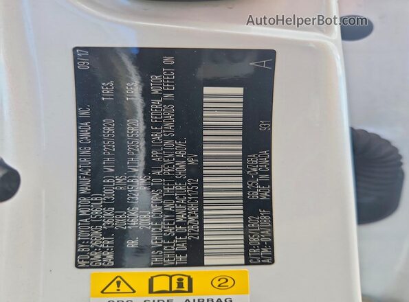 2T2BZMCA8HC117512 2017 LEXUS RX White Вид наклейки з VIN-кодом