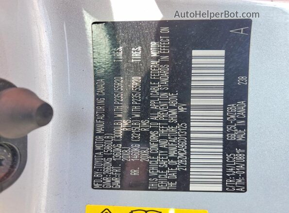 2T2BZMCA9GC013125 2016 LEXUS RX Silver Widok naklejki z numerem VIN