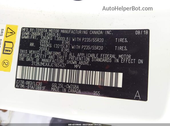 2T2BZMCAXJC165437 2018 LEXUS RX 350 Белый Вид подкапотного пространства