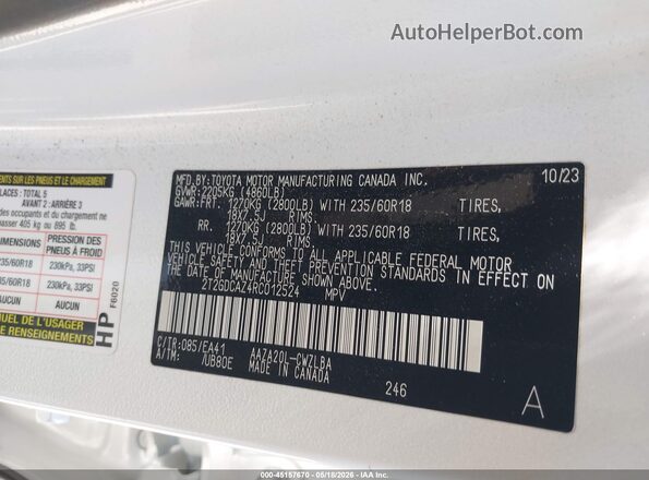 2T2GDCAZ4RC012524 2024 LEXUS NX 250 White Вид підкапотного простору