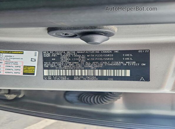2T2HZMAA4NC239258 2022 LEXUS RX Серебряный Вид наклейки с VIN-кодом
