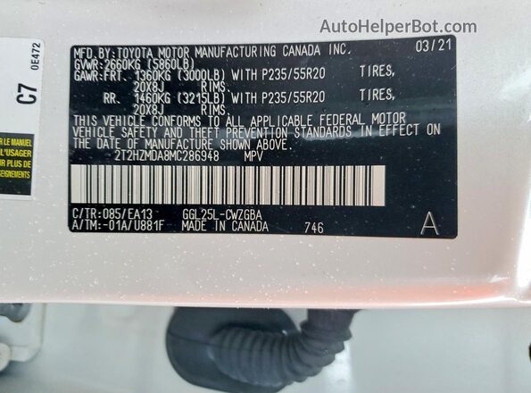 2T2HZMDA8MC286948 2021 LEXUS RX White სალონის 360-გრადუსიანი ხედი