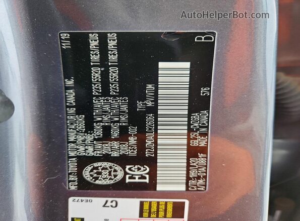 2T2JZMDA0LC226064 2020 LEXUS RX Gray Widok wnętrza 360 stopni